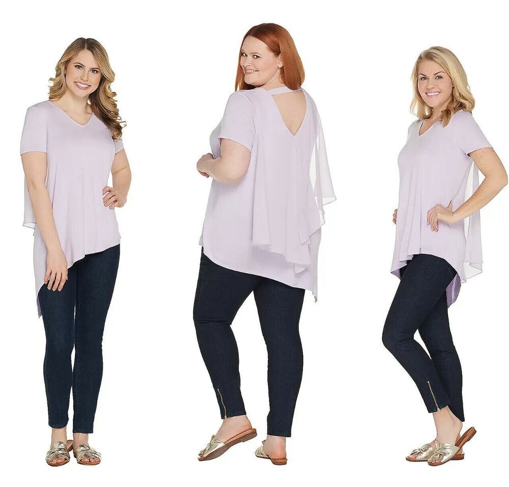 Lisa Rinna Collection Womens VNeck Top Medium Ivory White Chiffon Detail NWOT